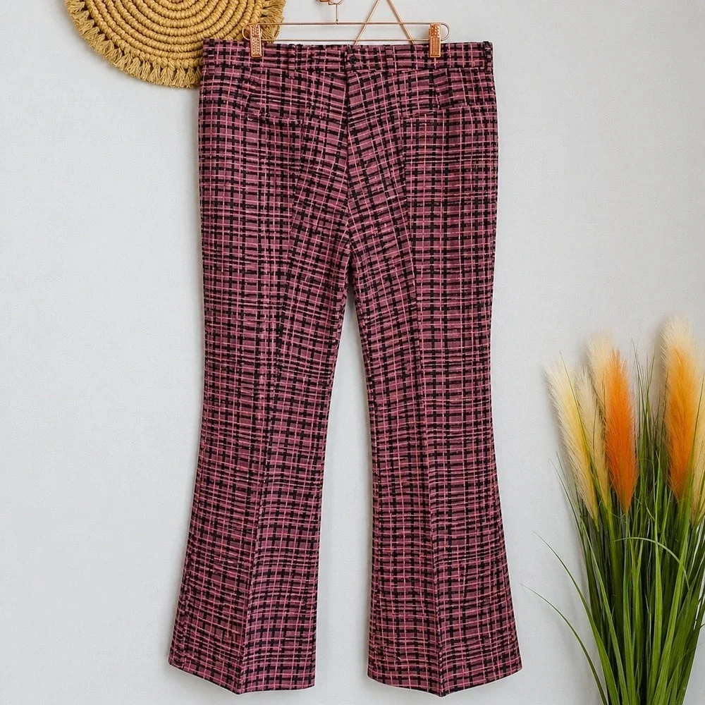 ZARA NEW Studio Pink Plaid Check Ultra Flare Bell Bottom Pants SZ Large Y2K Punk